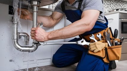 Technician using electronic equipment to detect a plumbing leak in Thornton